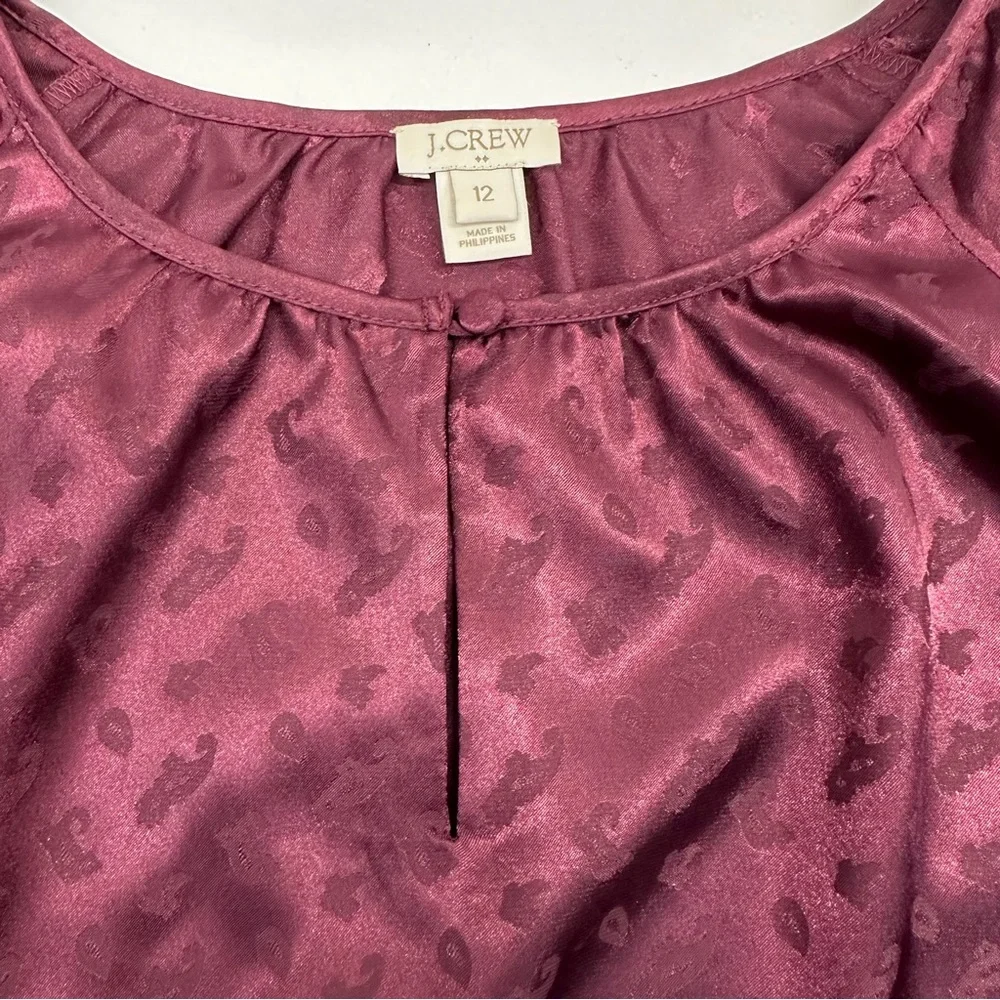 J. Crew Satin Maroon Paisley Print Keyhole Chest Shift Dress Women’s Size 12